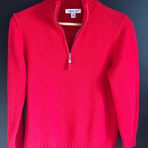 Coldwater Creek Cotton Red Holiday 1/4 Zip Sweater